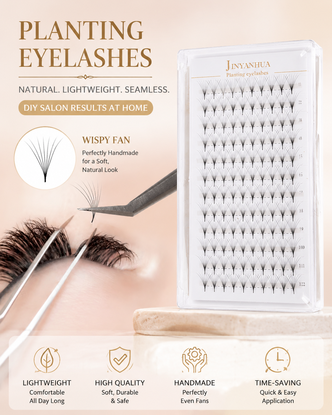 JINYANHUA 0.05mm 7D Tapered Long Stem False Lashes