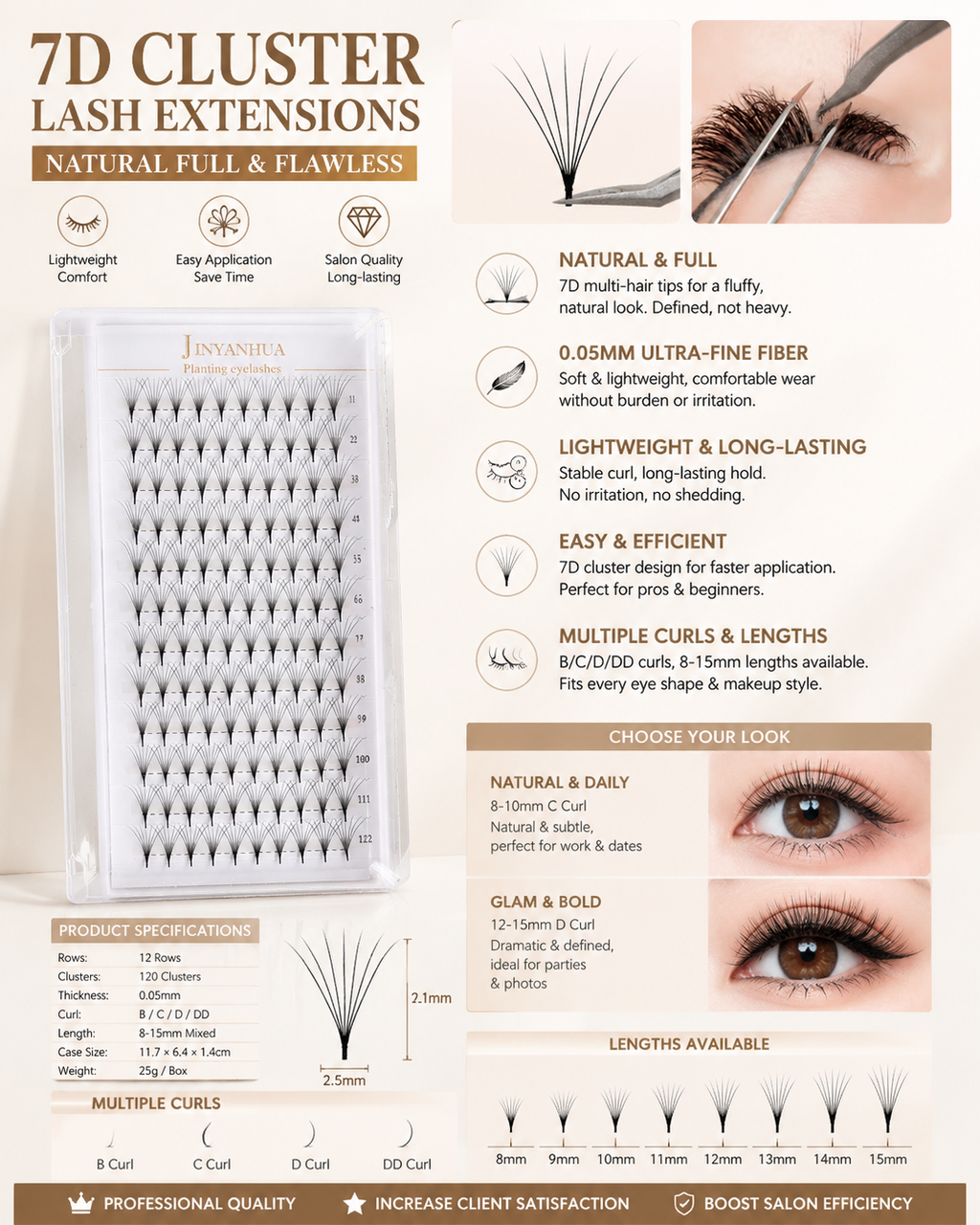 JINYANHUA 0.05mm 7D Tapered Long Stem False Lashes