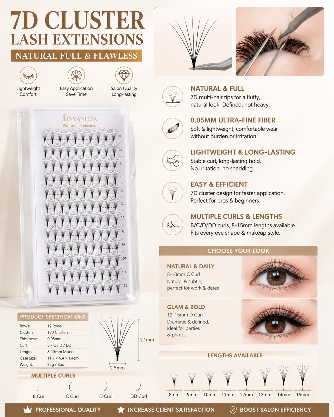 JINYANHUA 0.05mm 7D Tapered Long Stem False Lashes