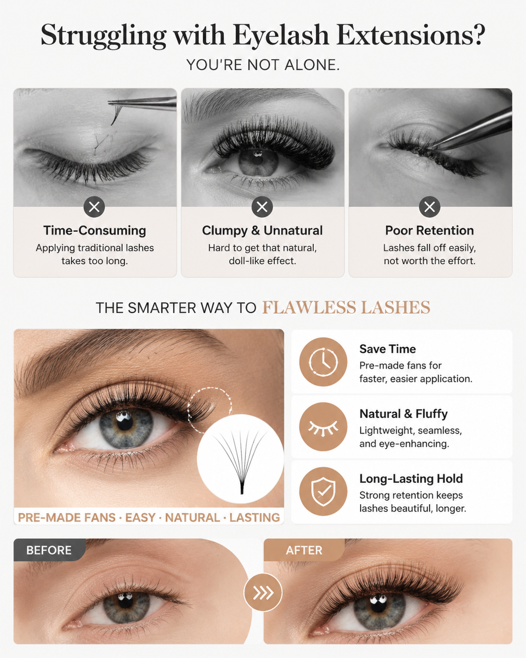 JINYANHUA 0.05mm 7D Tapered Long Stem False Lashes