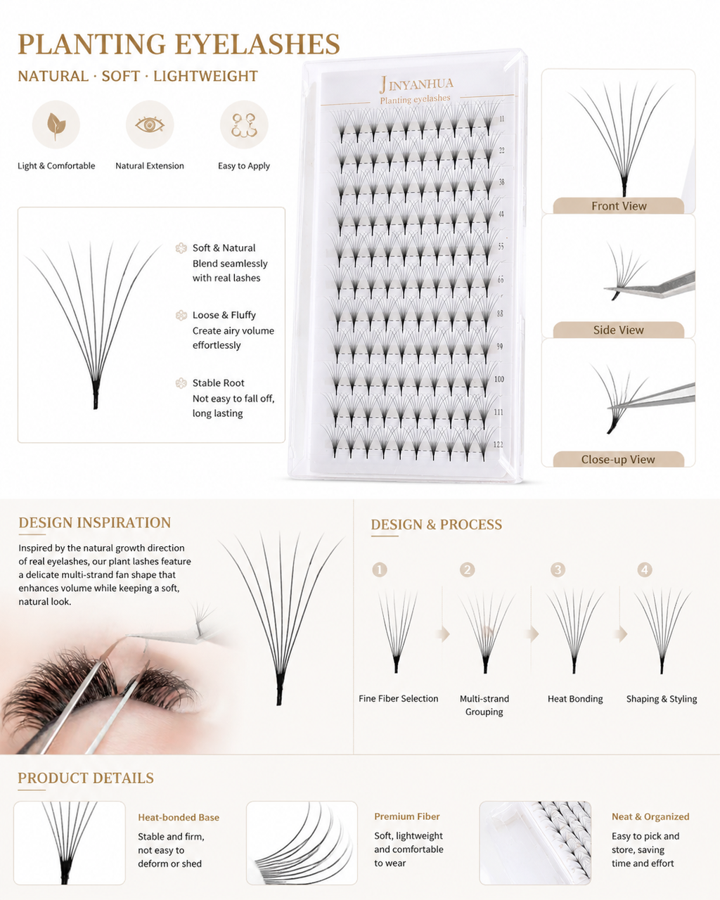 JINYANHUA 0.05mm 7D Tapered Long Stem False Lashes
