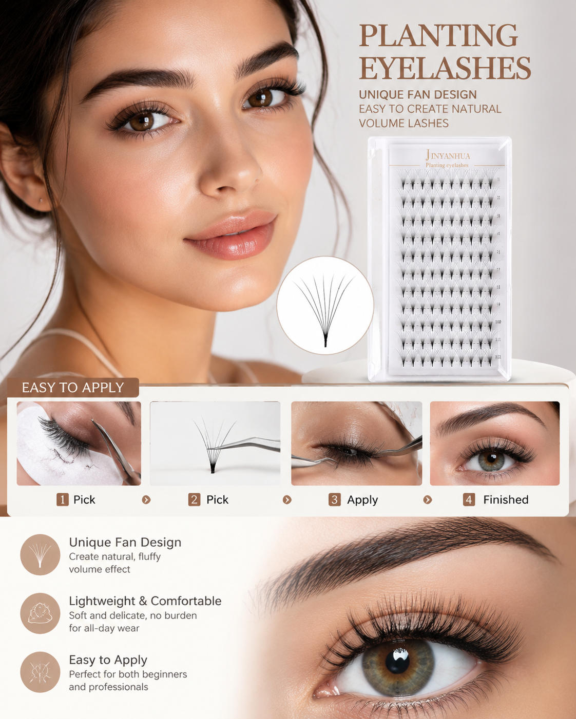 JINYANHUA 0.05mm 7D Tapered Long Stem False Lashes