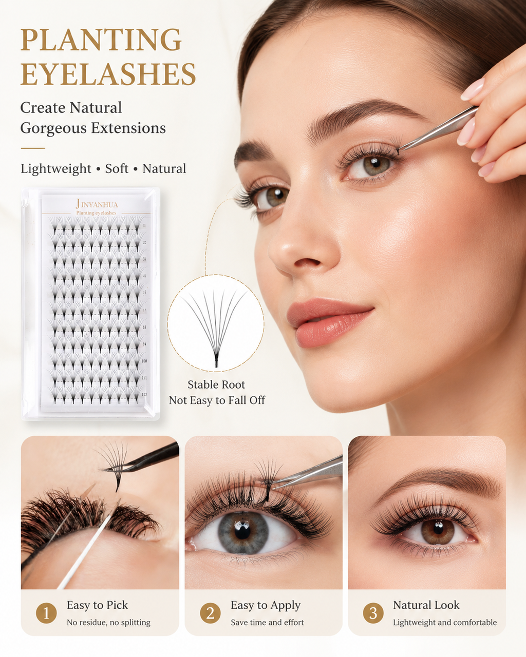 JINYANHUA 0.05mm 7D Tapered Long Stem False Lashes