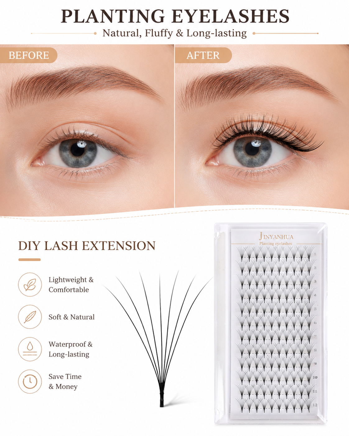 JINYANHUA 0.05mm 7D Tapered Long Stem False Lashes