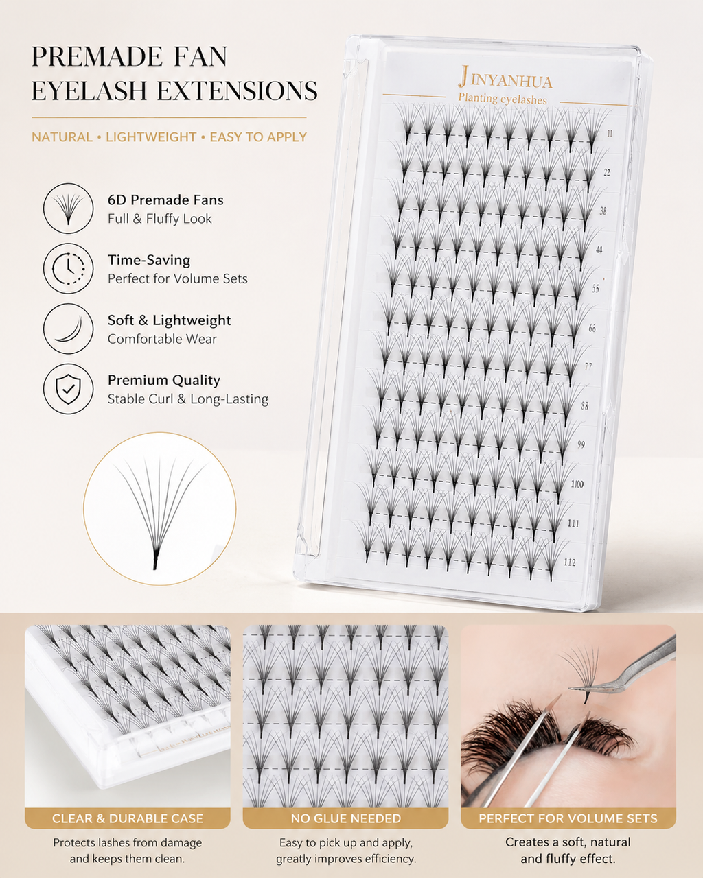 JINYANHUA 0.05mm 7D Tapered Long Stem False Lashes