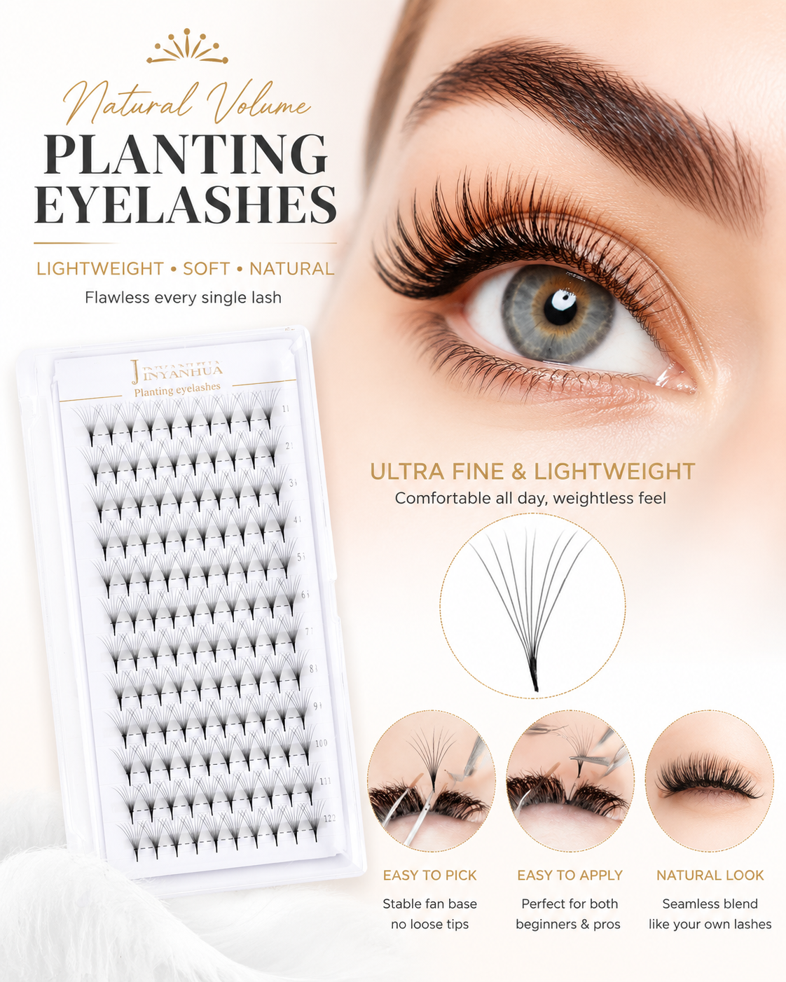 JINYANHUA 0.05mm 8D Tapered Long Stem False Lashes