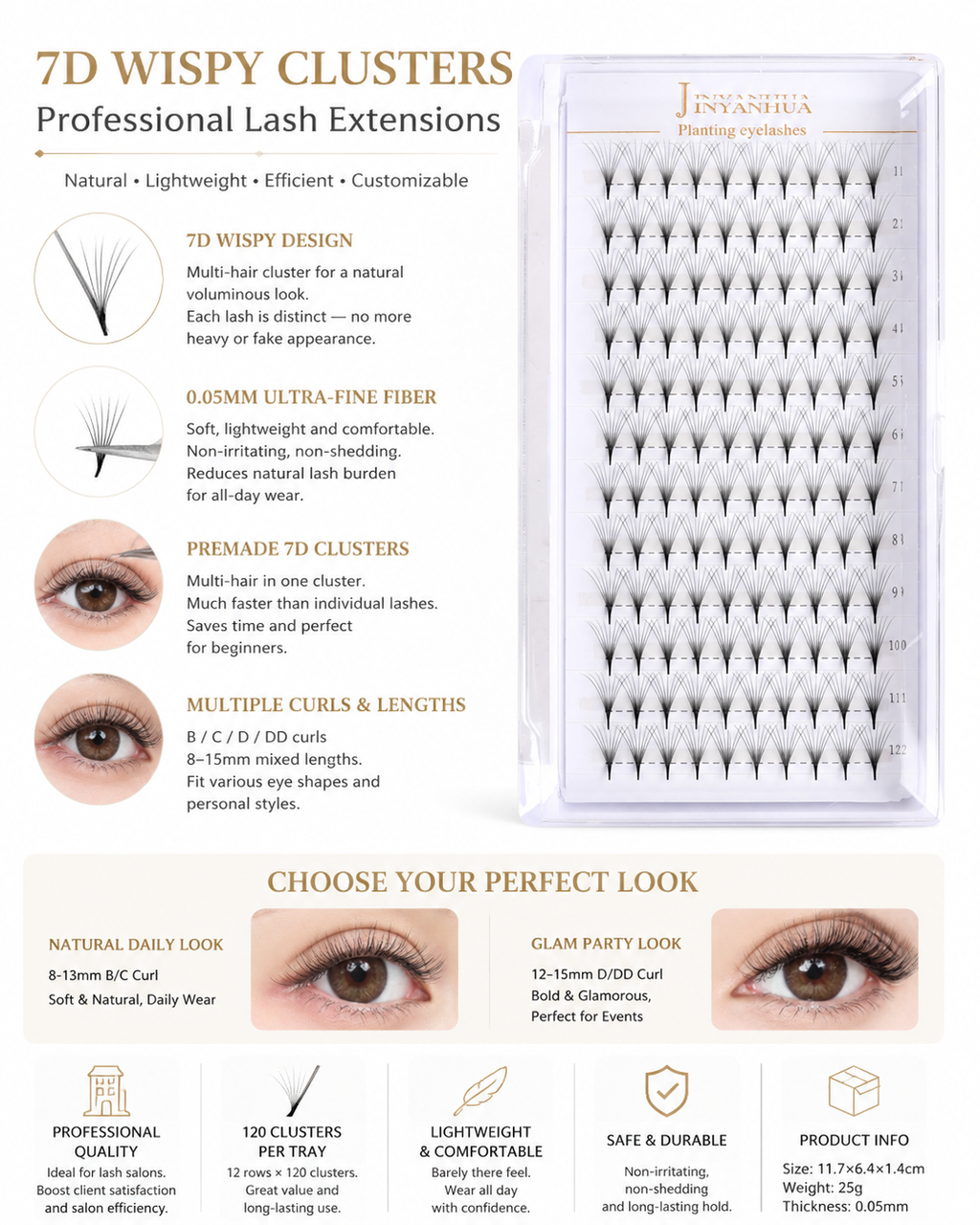 JINYANHUA 0.05mm 8D Tapered Long Stem False Lashes