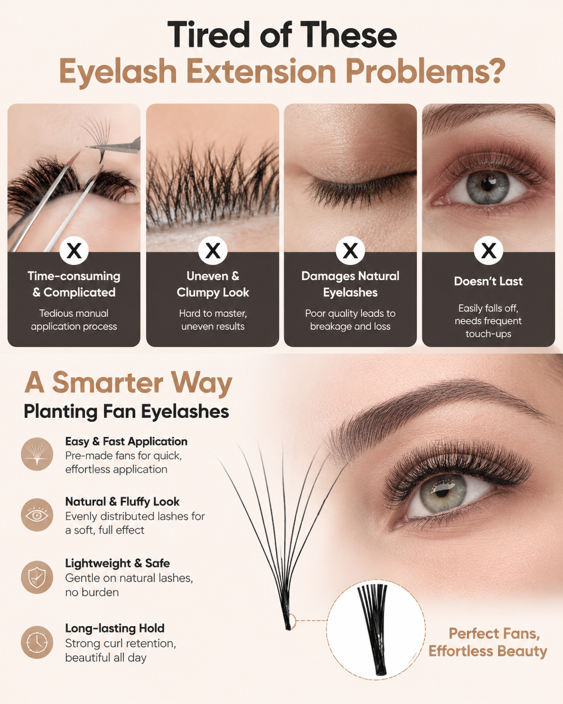 JINYANHUA 0.05mm 8D Tapered Long Stem False Lashes