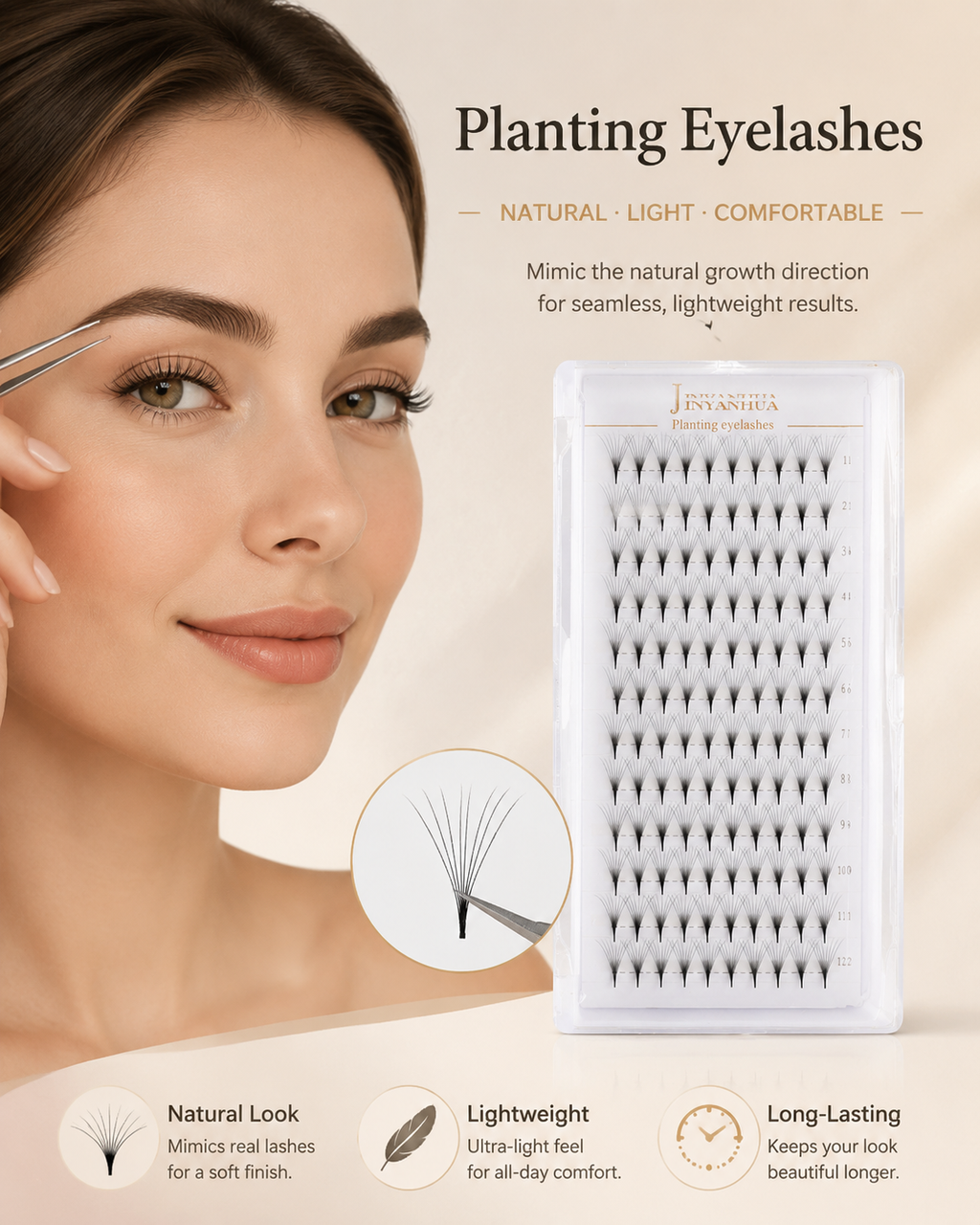 JINYANHUA 0.05mm 8D Tapered Long Stem False Lashes