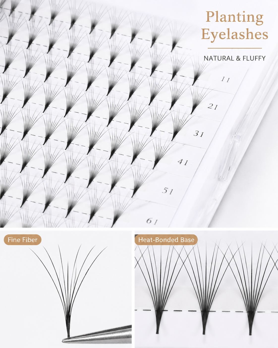 JINYANHUA 0.05mm 8D Tapered Long Stem False Lashes