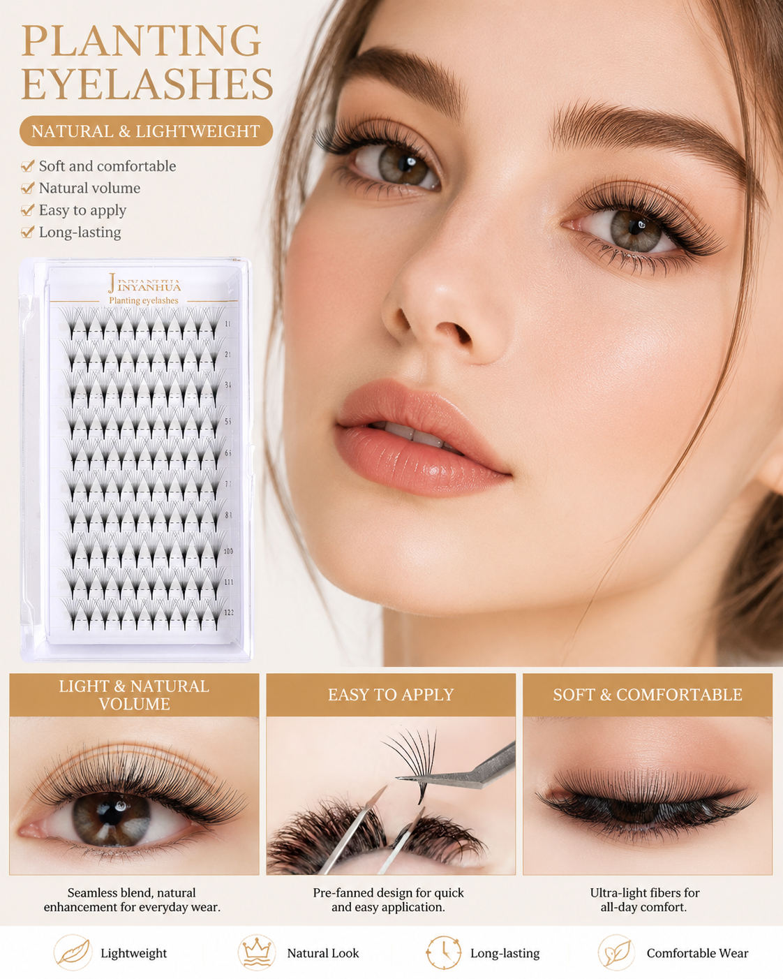 JINYANHUA 0.05mm 8D Tapered Long Stem False Lashes