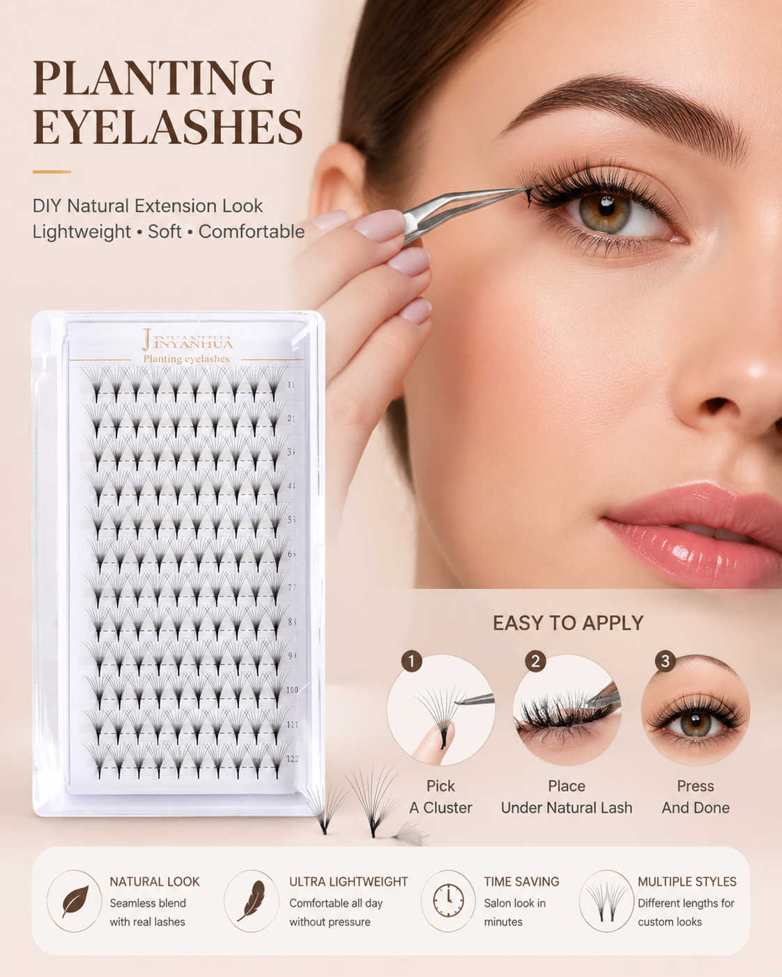 JINYANHUA 0.05mm 8D Tapered Long Stem False Lashes