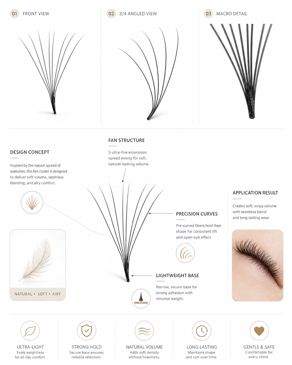 JINYANHUA 0.05mm 8D Tapered Long Stem False Lashes