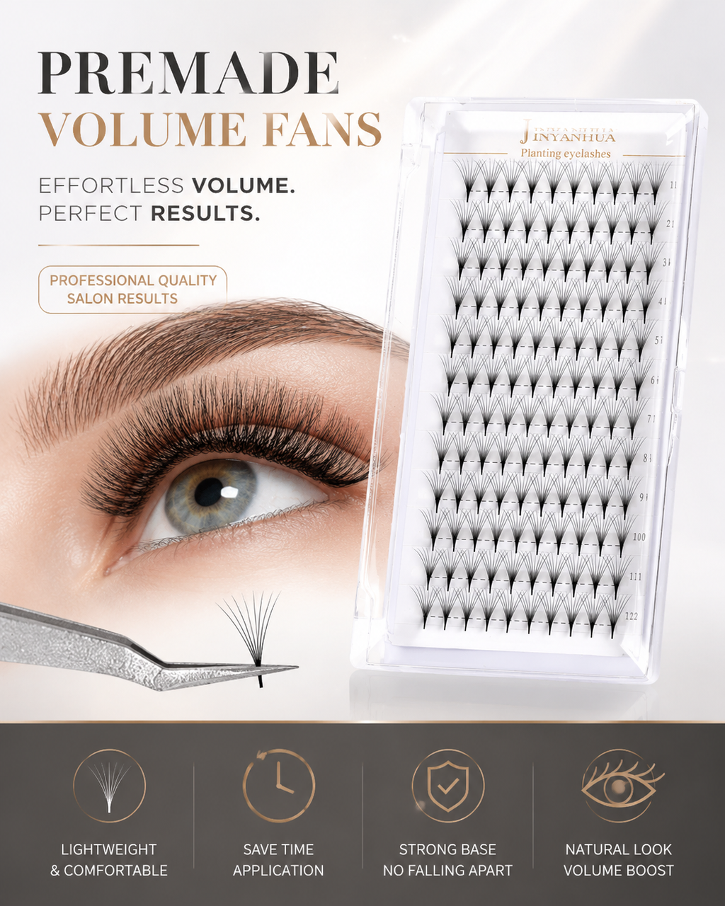 JINYANHUA 0.05mm 10D Tapered Long Stem False Lashes