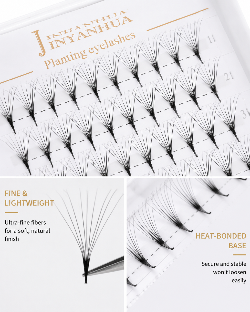 JINYANHUA 0.05mm 10D Tapered Long Stem False Lashes