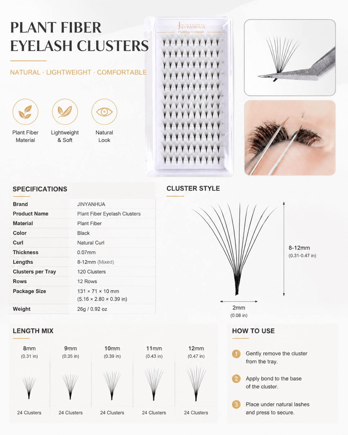 JINYANHUA 0.05mm 10D Tapered Long Stem False Lashes