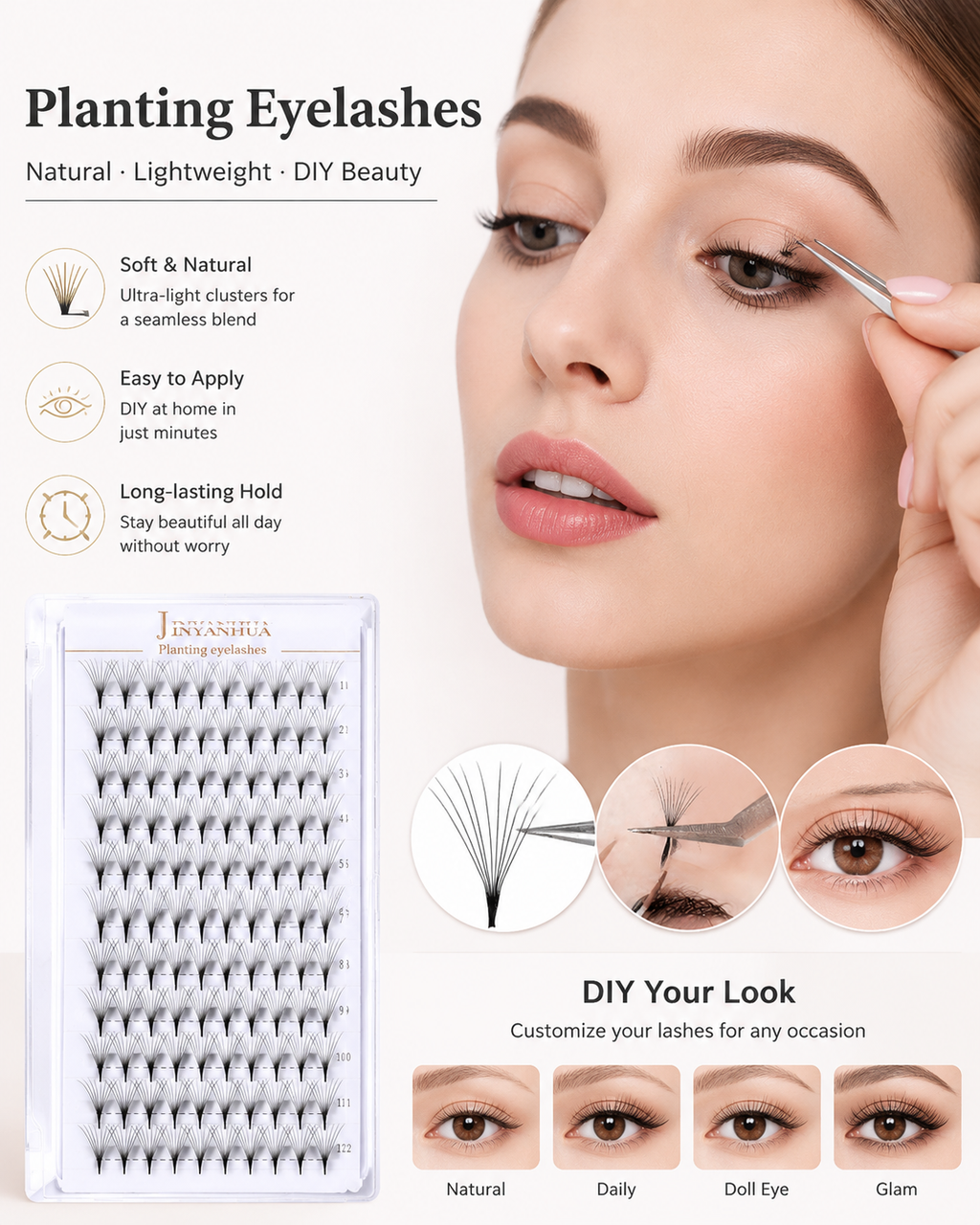 JINYANHUA 0.05mm 10D Tapered Long Stem False Lashes
