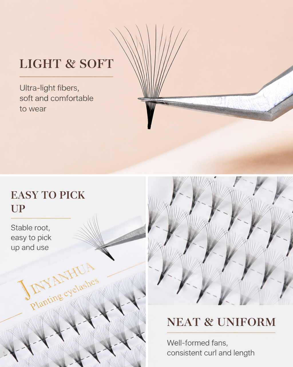 JINYANHUA 0.05mm 12D Tapered Long Stem False Lashes