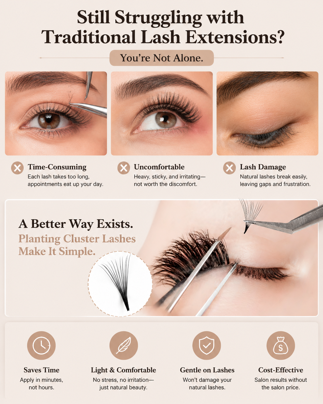 JINYANHUA 0.05mm 12D Tapered Long Stem False Lashes