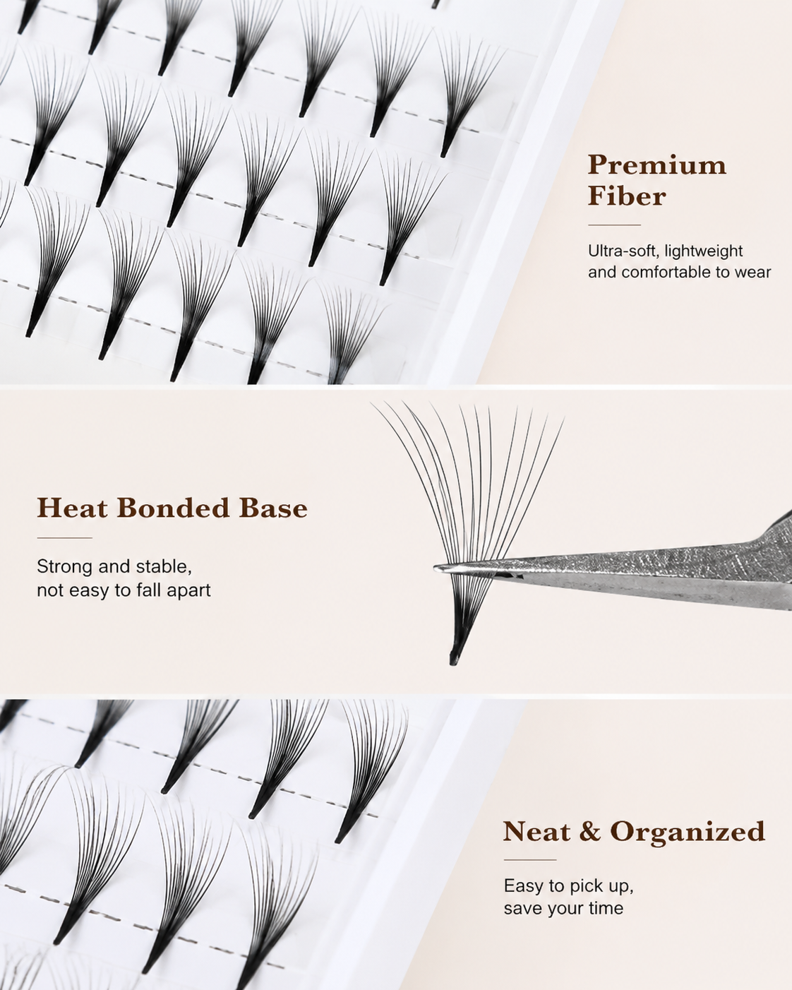 JINYANHUA 0.05mm 12D Tapered Long Stem False Lashes