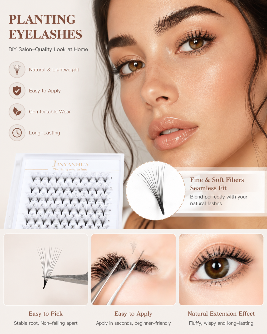 JINYANHUA 0.05mm 12D Tapered Long Stem False Lashes