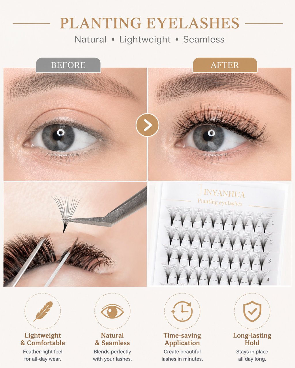 JINYANHUA 0.05mm 12D Tapered Long Stem False Lashes