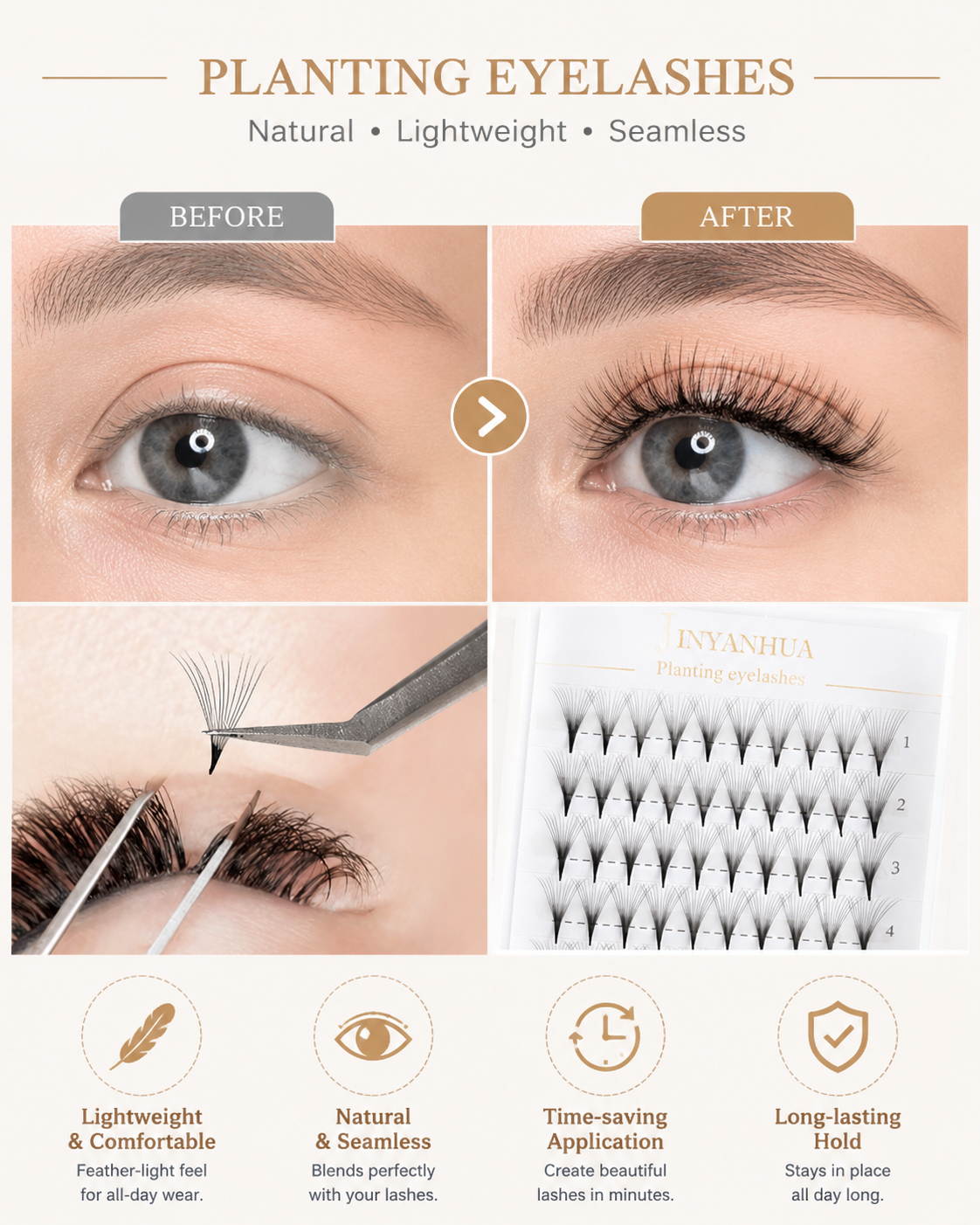 JINYANHUA 0.05mm 12D Tapered Long Stem False Lashes