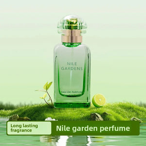 The elegant bottle of Nile Garden, a fresh and long-lasting women's floral fragrance.
